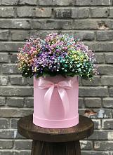 Цветочная композиция из Гипсофила и Розы в шляпной коробке в Свирске