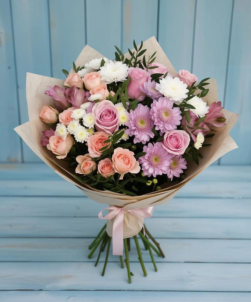 Букет цветов из: Хризантемы, Розы и Альстромерии в Свирске
